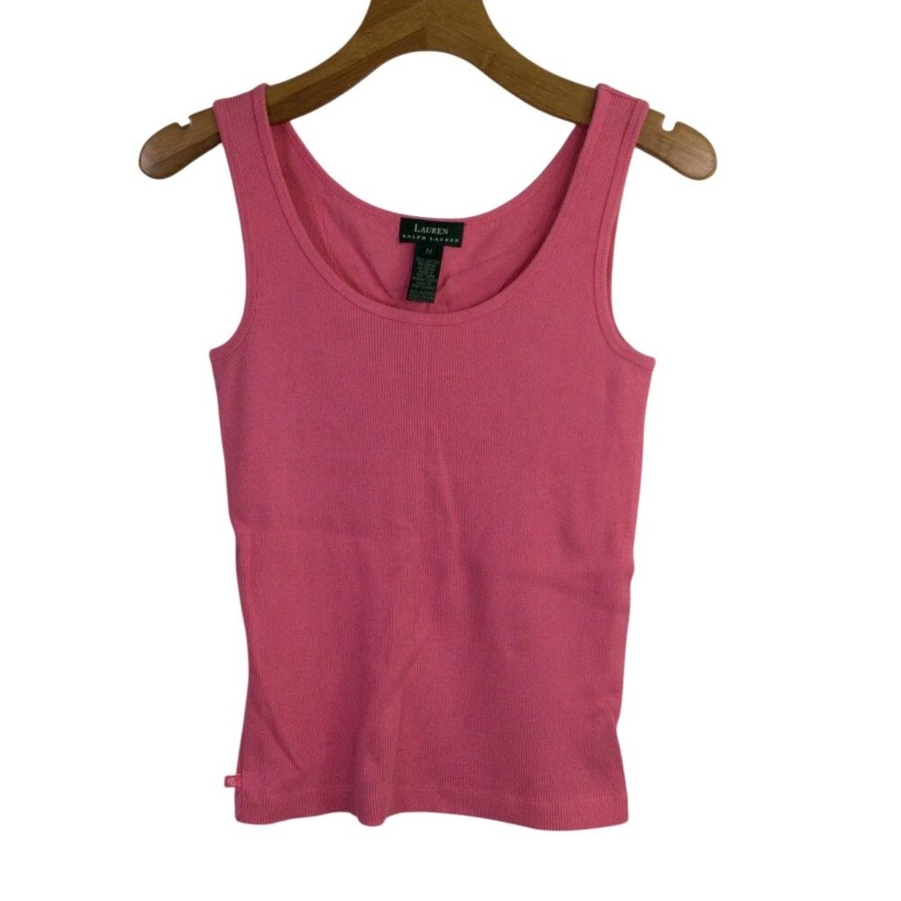 Lauren Ralph Lauren Womens Ribbed Tank Top Sleeveless Cotton Pink Size Medium